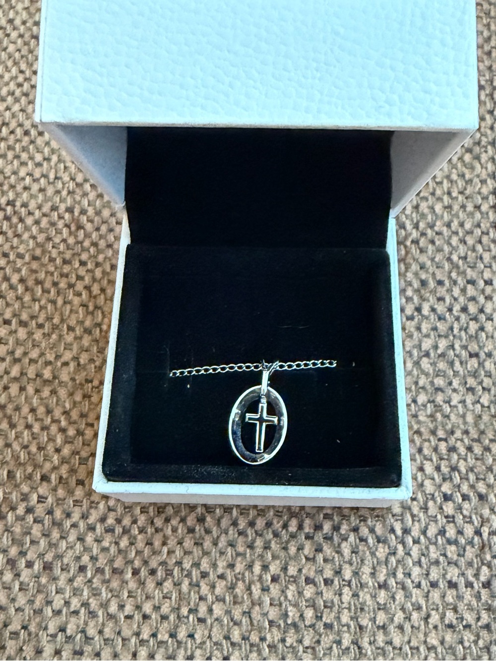 Sterling Silver Cross Oval Pendant Necklace - Silver
